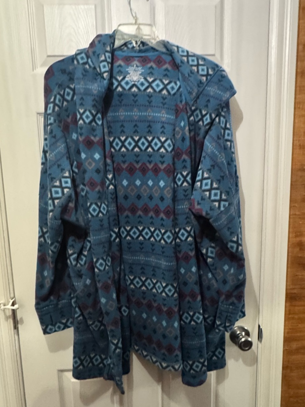 Cuddl Duds Blue Teal Geometric Fleece Hoodie